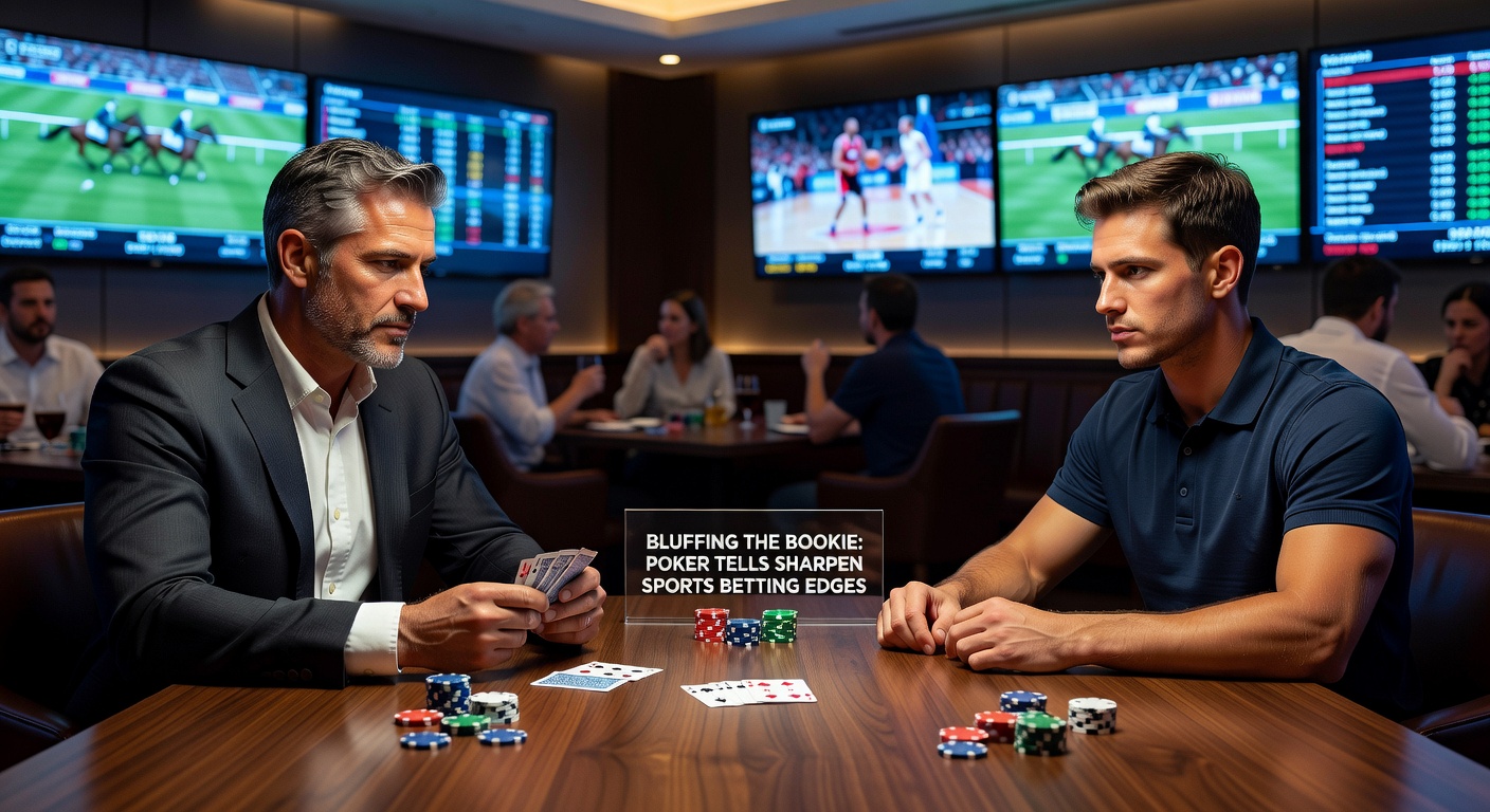 Sports betting screen showing shifting odds alongside poker chips and cards, illustrating strategic crossover
