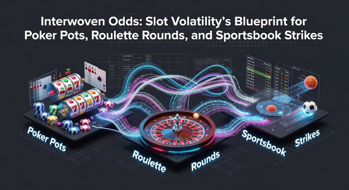 Vibrant casino floor showing slots, poker tables, roulette wheels, and sportsbook screens, illustrating interconnected gaming volatility