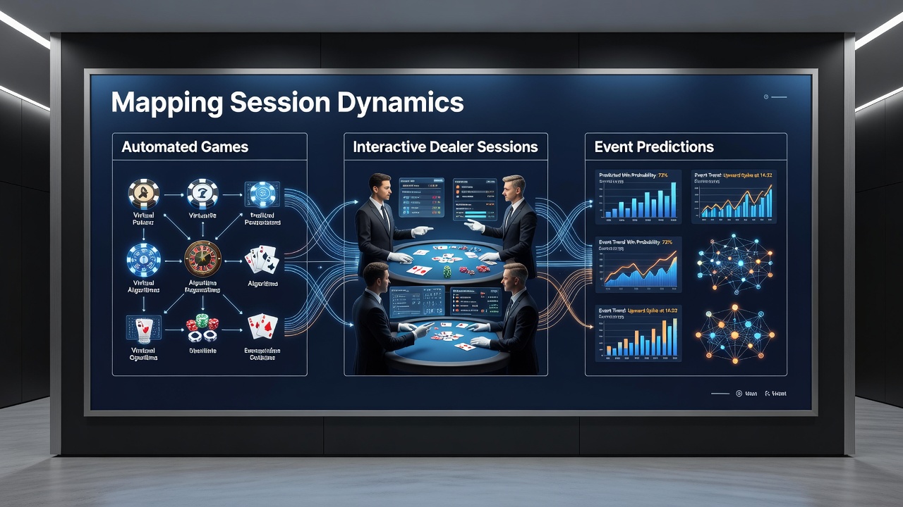 Chart illustrating mapped session dynamics and event prediction accuracy across game types
