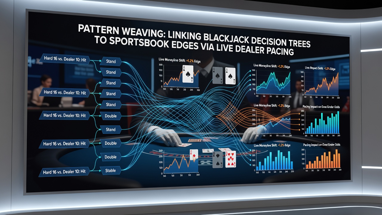 Split view showing live dealer blackjack table on left and synchronized sportsbook interface with timing overlays on right