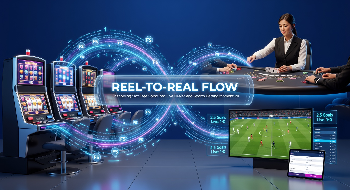 Vibrant casino scene showing slot machines transitioning to live dealer tables and sports betting screens, illustrating the flow of winnings across games